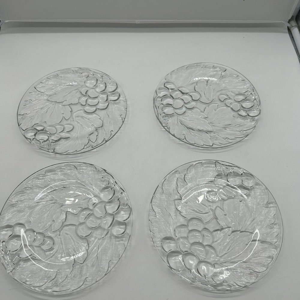 Set of 4 KIG Indonesia Vintage Clear Salad Plate Plates Fruit Glass
